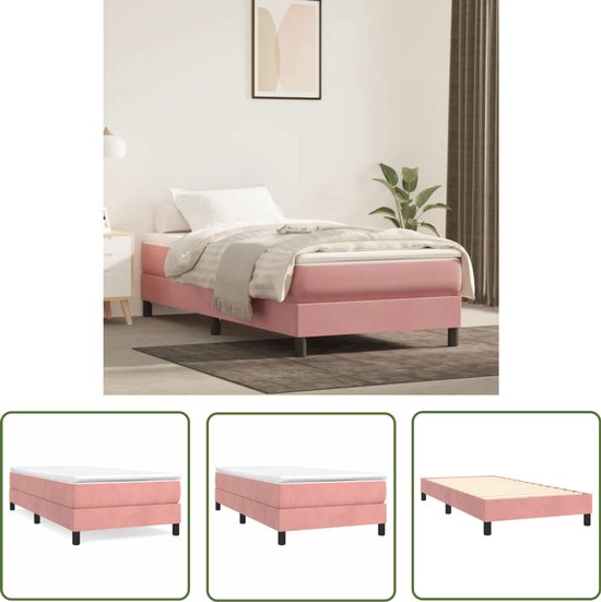 vidaXL Cadre de lit en velours rose - 90x200 cm Cadre de sommier - Lit en velours - Lit rose - Lit double - Lit simple