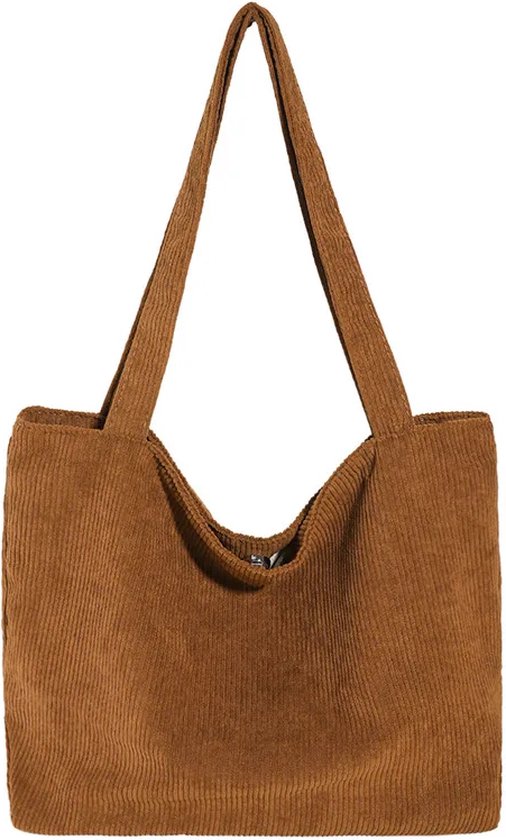Sans Citron - Sac à bandoulière en velours côtelé - Sac fourre-tout - Velours côtelé - Étudiants - École - Travail - Voyages - Shopping - Fermeture éclair - Geen accessoire inclus - Marron