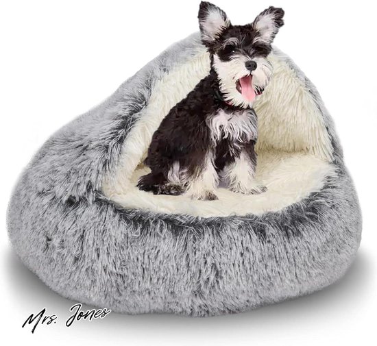 Madame Jones Lit pour chien de grande taille - Lavable - Forme ronde en forme de beignet - 65 x 65 cm - Semi-fermé - Chiens de taille moyenne - Moelleux - Grand XXL - Convient pour Labrador (gris).