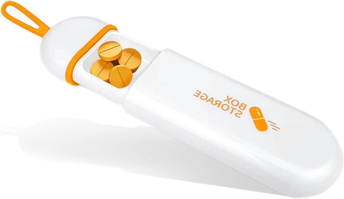 Kleine pillendoos voor dagelijks gebruik - BPA-vrij - Stijlvol ontwerp - Met schuifontwerp - 3 compartimenten - Wit/oranje