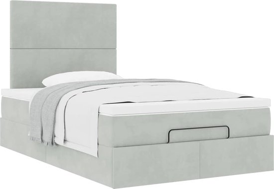 vidaXL - Ottoman - lit - avec - matelas - 120x190cm - velours - gris clair