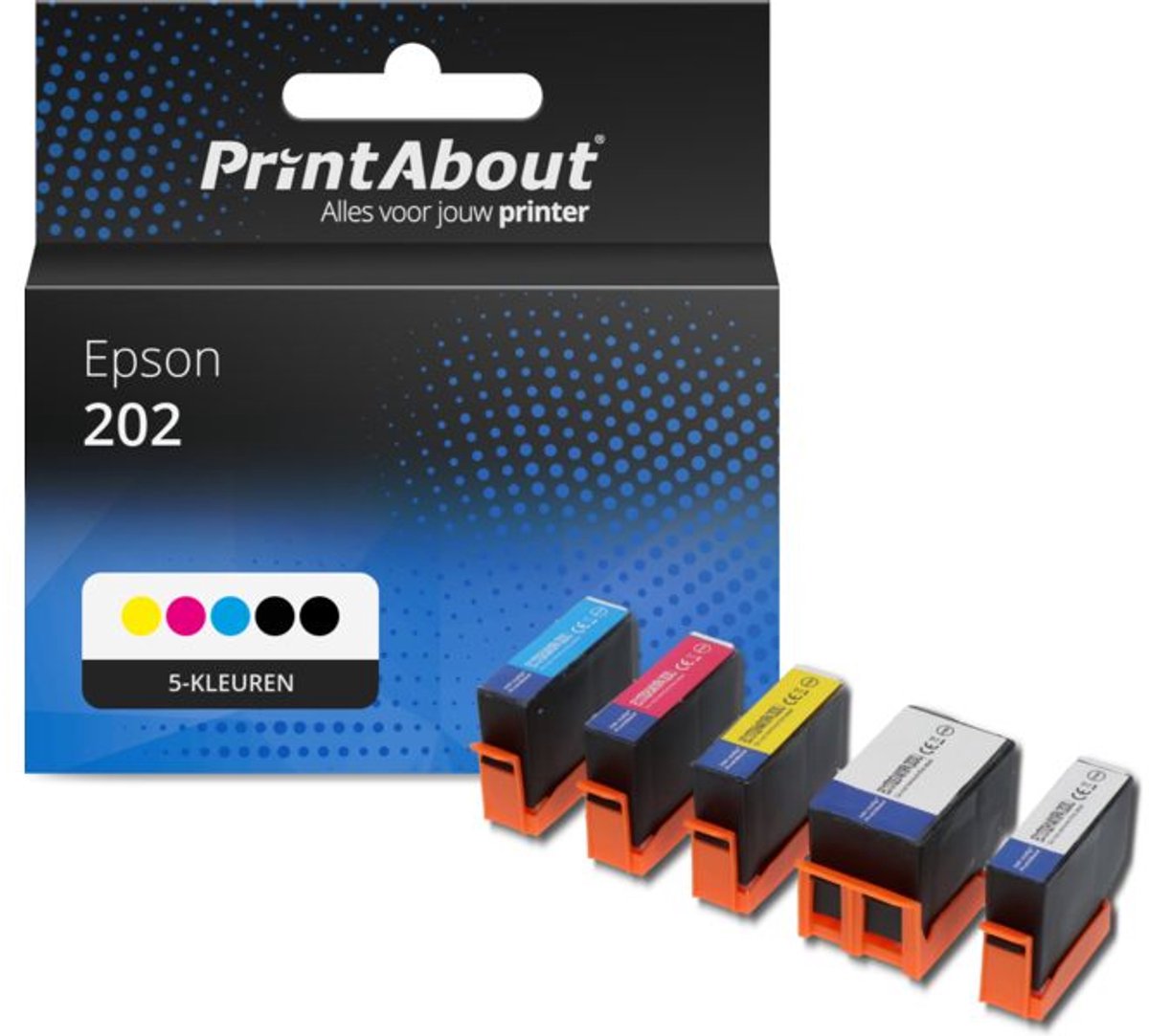 PrintAbout Huismerk Epson 202 (C13T02E74010) Inktcartridge 5-kleuren Voordeelbundel