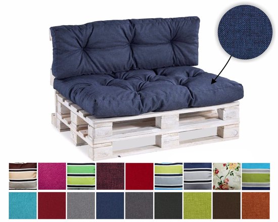 Gutekissen, palletkussens, tuinbankkussens, gewatteerde kussens gevuld met gegranuleerd Poulirette schuim, vele kleuren en maten PPI (Zitkussen 120x40, gesteppt Donkerblauw