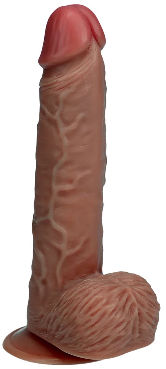 Vibrating Regular Straight Cock with Balls - 9" / 23 cm - Tan