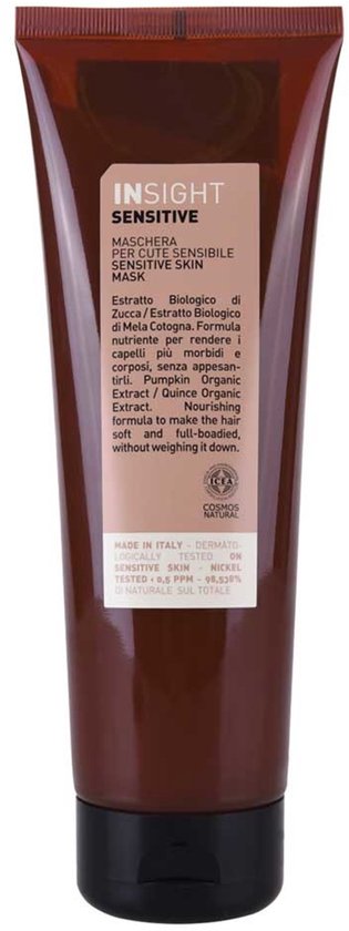 Bruine tube met "INSIGHT SENSITIVE SKIN MASK" op het etiket. Dermatologisch getest.