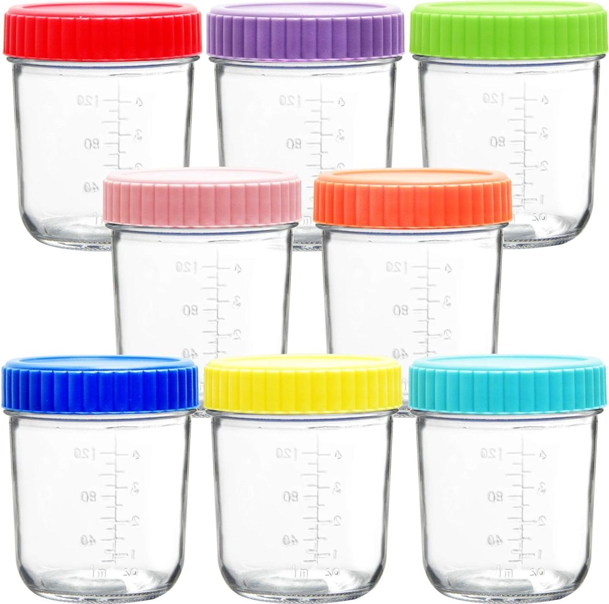 Image of 180ML Glazen Babyvoeding Opbergcontainer 8-Pack - Container voor Babyvoeding - 8 Kleuren Rainbow .