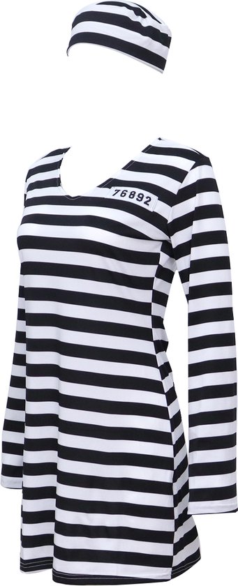 Joya Kids® Robe Crooks rayée | Robe de costume de prisonnier | Habille la robe | Déguisement / femme | Bandit | Déguisements | Costume de carnaval | Femmes | Taille M