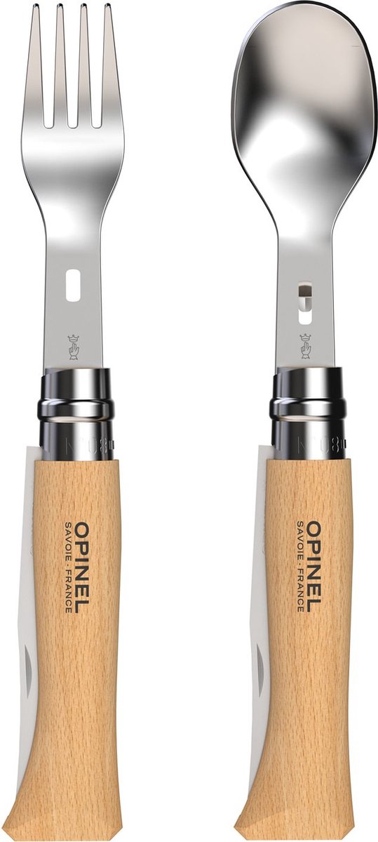 Opinel Picnic Plus reisbestek - 3-delig - RVS/beukenhout - servet