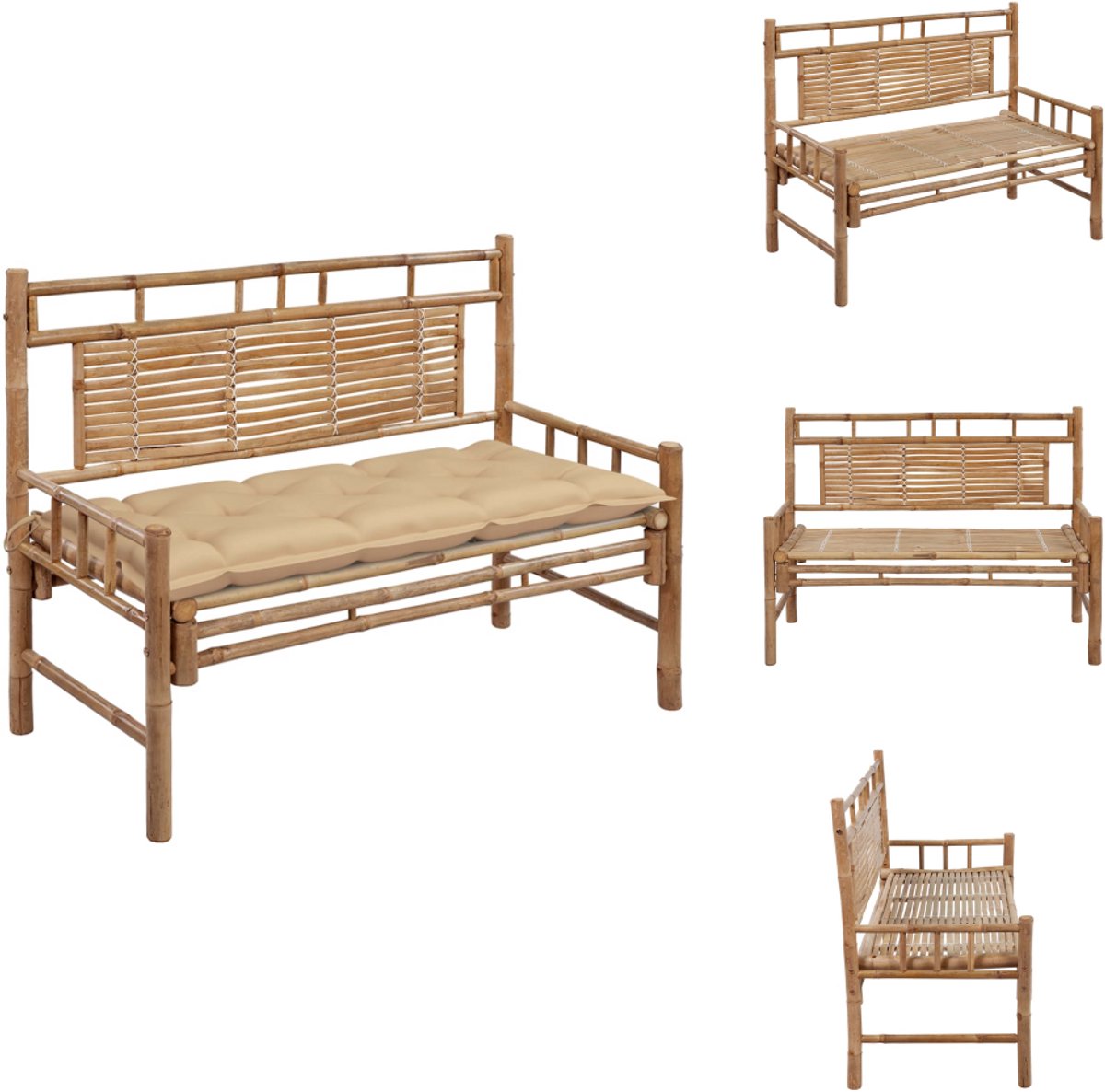 vidaXL Tuinbank - Tuinbanken - Terrasbank - Terrasbanken - Tuinbank met kussen 120 cm bamboe