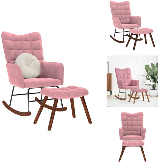 vidaXL - Chaise à bascule - avec - tabouret - velours - rose