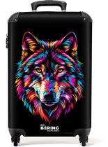 Bol.com NoBoringSuitcases.com® - Kinderkoffer - Kindertrolley - Wolf - Neon - Handbagage koffer lichtgewicht - Reiskoffer trolle... aanbieding
