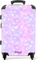 NoBoringSuitcases.com® - Kinderkoffer groot - Kindertrolley koffer - Hartjes - Pastel - Rolkoffer lichtgewicht - Reiskoffer met 4 wielen - Grote trolley XL - 20 kg bagage