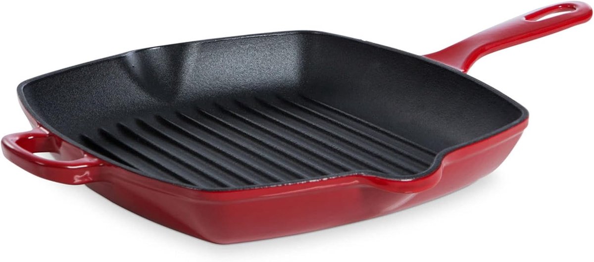 Geëmailleerde Gietijzeren Inductie Grillpan met Antiaanbaklaag - PFAS-vrij, Vaatwasmachinebestendig, Chilli Red