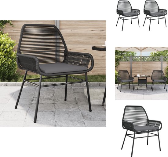 vidaXL - Tuinstoelen - 2 - st - met - kussens - poly - rattan - zwart