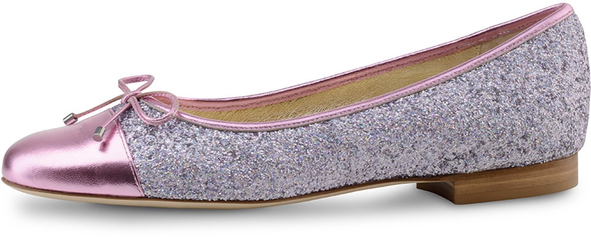 Werner Kern Sandy Roze Ballerina's Dames - Instappers - Luxe Damesschoenen - Ballet Flats - Paars Glitter Brokaat - Leer - Sierstrikje - Werner Kern Ballerinas - Roze - 43