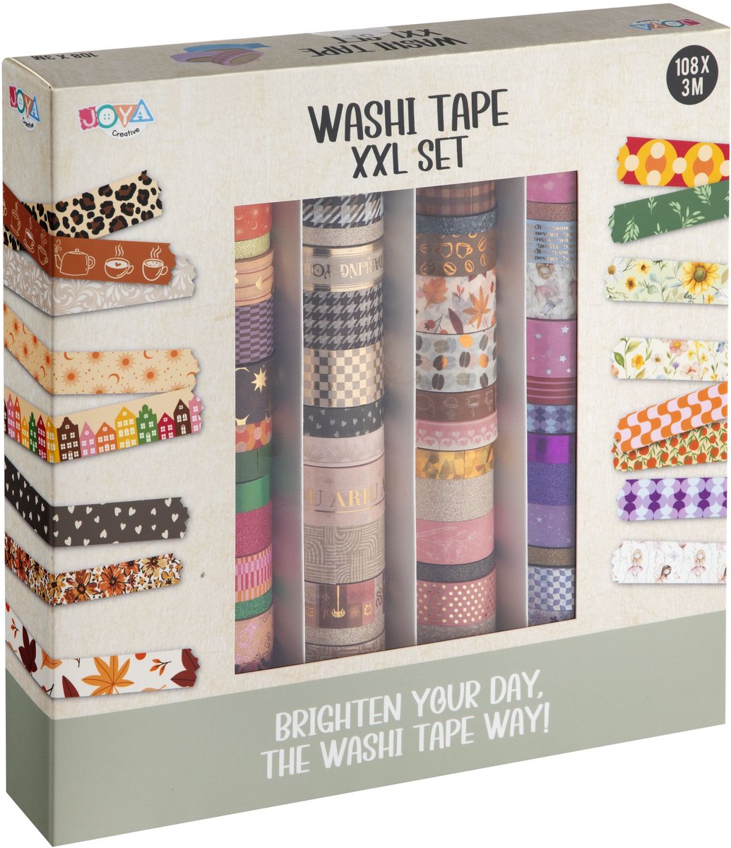 Washi Tape 108pcs - bullet journal accesoires - 3 meter per rol - Verschillende Designs - Stickers & Tapes - Journaling - Stickers Bullet Journal - Joya Creative — afbeelding 8