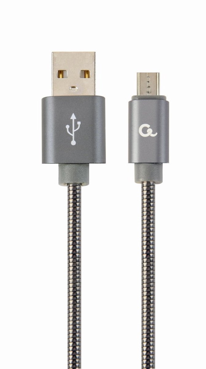 Premium micro-USB laad- & datakabel 'metaal', 2 m, metallic-grijs