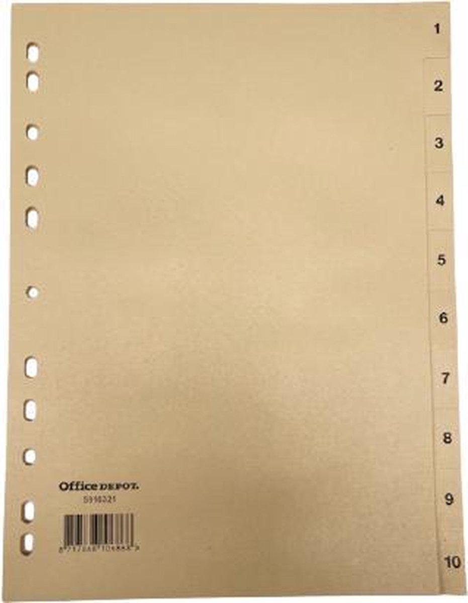 Tabbladen Beige ft A4 - 11-gaatsperforatie - Stevig karton - 1 kleur - 10 tabs - nummering