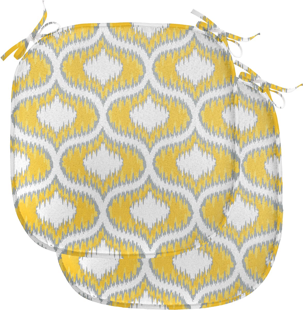 New Bed Ikat Gele Levendige Ovale Vormen Stoelkussen Set van 2, Anti-Slip Zitting Pad, 40 cm x 40 cm