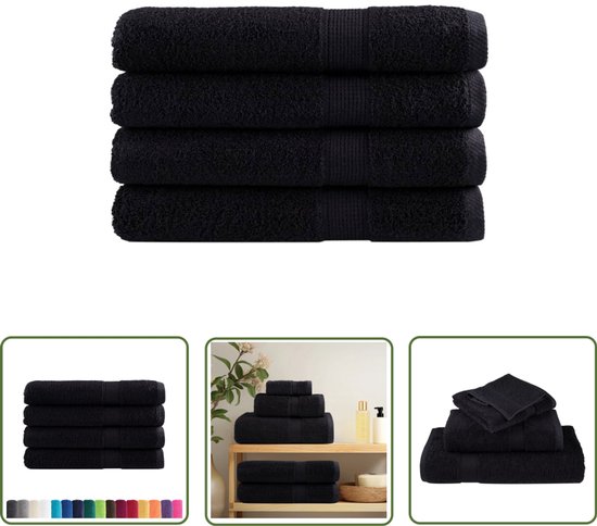 vidaXL Sauna Accessoires - Saunahanddoeken - Saunadoeken SOLUND 4 st 600 g/m² 80x200 cm zwart - Handdoeken Katoen - Zwarte Handdoeken - Wellness Producten