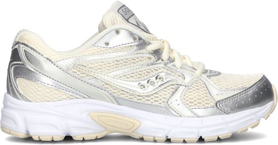 Crème en zilverkleurige Saucony sneaker met mesh en veters.