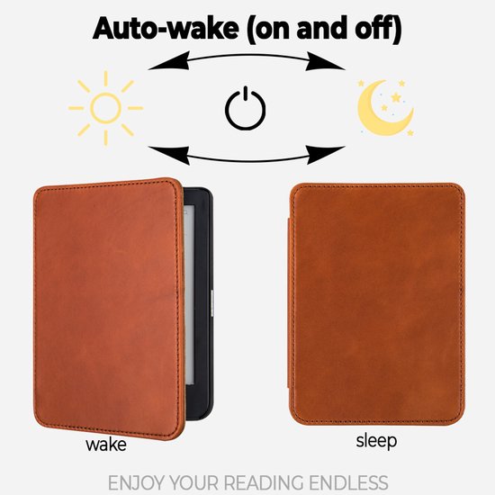 Lunso Geschikt voor Kobo Clara HD hoes (6 inch) - Leren sleepcover - Cognac van Lunso — afbeelding 5
