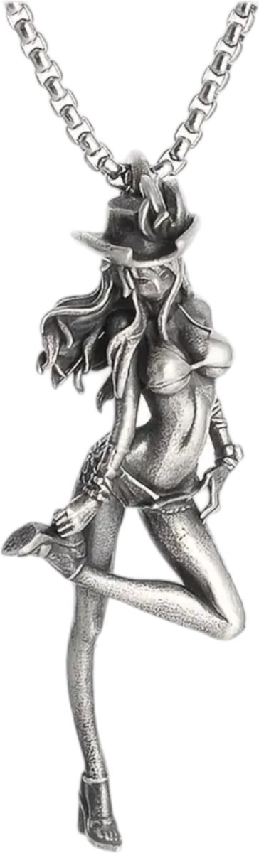Cowgirl Van Zilver - Ketting Met Bikinimodel Met Cowboyhoed