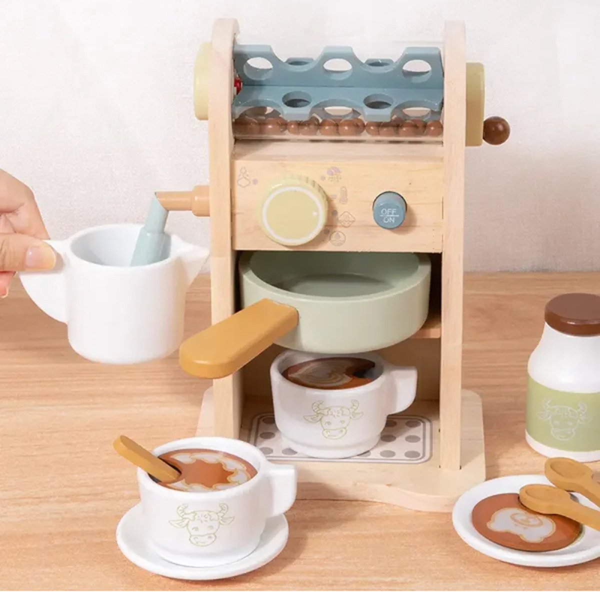 Merkloos Houten Speelgoed Koffie Machine Keukenspeelgoed Accessoires Keukenspeelgoed Hout Montessori Rollenspel Educatief Speelgoed Jongens en Meisjes 13 Delig