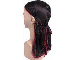 Durag / Du-rag / Do-rag AfricanFabs® / Bandana - Unisex - Zwart met rood randje