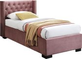 Bed met opbergruimte – 90 x 200 cm – Met gecapitonneerd hoofdbord – Fluweel – Roze – Met matras – MASSIMO L 214.5 cm x H 111 cm x D 107.5 cm