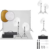 vidaXL Fotostudioset - met witte paraplus - flexibel achtergrondsysteem - praktische reflectorset - 13W LED-lampen - 84 cm parasol - aluminium statief - 5-in-1 reflector - 2-in-1 reflector - draagtas - Fotostudio Set