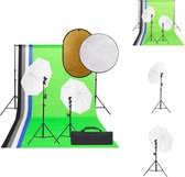 vidaXL Fotostudioset - Verlichtingsset 2x daglichtlamp 13W - Witte paraplus - Flexibel achtergrondsysteem - Praktische reflectorset - Opbergtas - Fotostudio Set