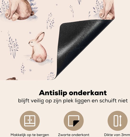 KitchenYeah® Inductie beschermer 80.2x52.2 cm - Winter - Patronen - Konijn - Beer - Kookplaataccessoires - Afdekplaat voor kookplaat - Inductiebeschermer - Inductiemat - Inductieplaat mat