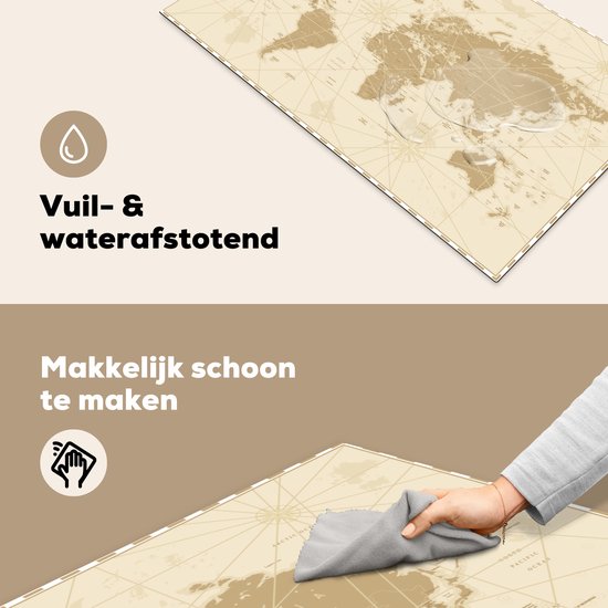 KitchenYeah® Inductie beschermer 91.2x52 cm - Wereldkaart - Vintage - Retro - Kookplaataccessoires - Afdekplaat voor kookplaat - Inductiebeschermer - Inductiemat - Inductieplaat mat
