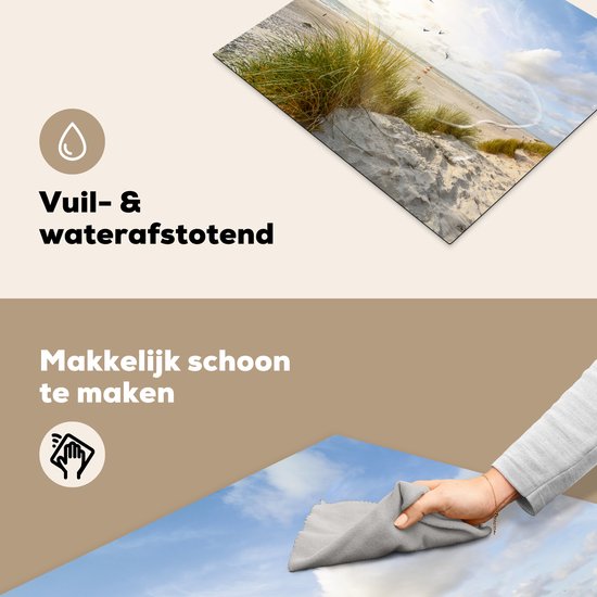KitchenYeah® Inductie beschermer 59x51 cm - Strand - Zee - Vogels - Kookplaataccessoires - Afdekplaat voor kookplaat - Inductiebeschermer - Inductiemat - Inductieplaat mat