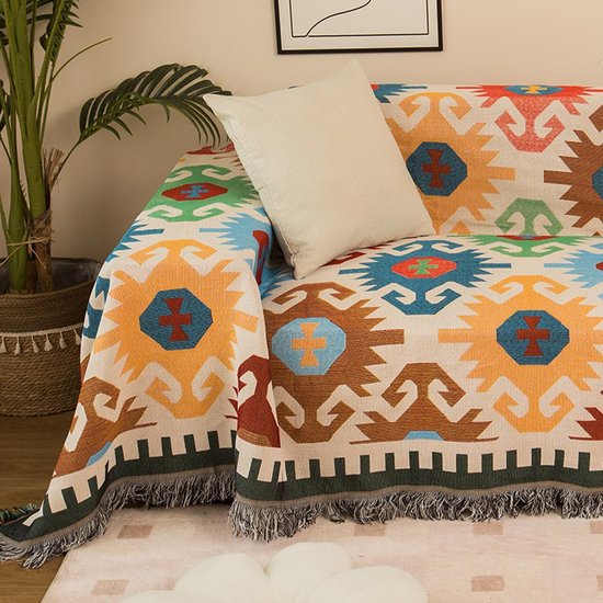 ELASAD Boho deken, gebreide bruine dekens met kwastjes, zachte lichtgewicht vintage bruine deken voor bank, bed en woonkamer - alle seizoenen (127 x 152 cm