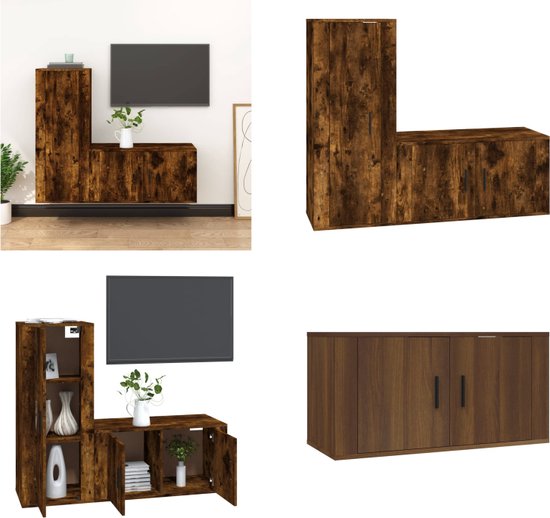 vidaXL 3-delige Tv-meubelset met LED bewerkt hout gerookt eikenkleurig, tv- meubel, hifi-meubel, media-kast, tv-meubel met LED-verlichting, hifi-kast