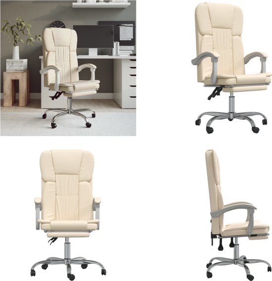 vidaXL Kantoorstoel verstelbaar kunstleer crèmekleurig - Verstelbare Bureaustoel - Stoel - Bureaustoel - Computerstoel