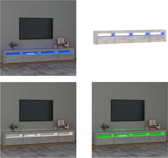 vidaXL Tv-meubel met LED-verlichting 240x35x40 cm betongrijs - Tv-kast - Tv-kasten - Tv-meubel - Tv-meubel Met LED-verlichting