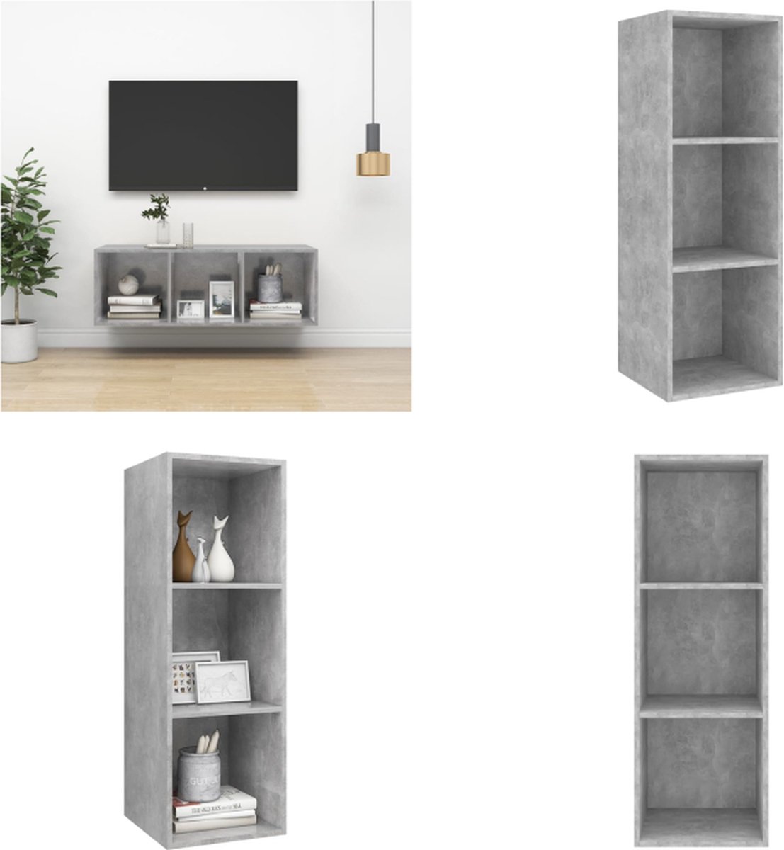 vidaXL Tv-wandmeubel 37x37x107 cm spaanplaat betongrijs - Tv-kast - Tv-kasten - Televisiekast - Televisiekasten