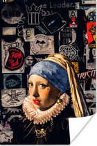 Affiche Fille à la perle - Tatouage - Or - 80x120 cm