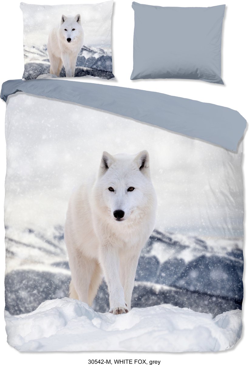 Pure Dekbedovertrek "witte vos met winterlandschap" - Grijs - (200x200/220 cm) - Microfiber Grey