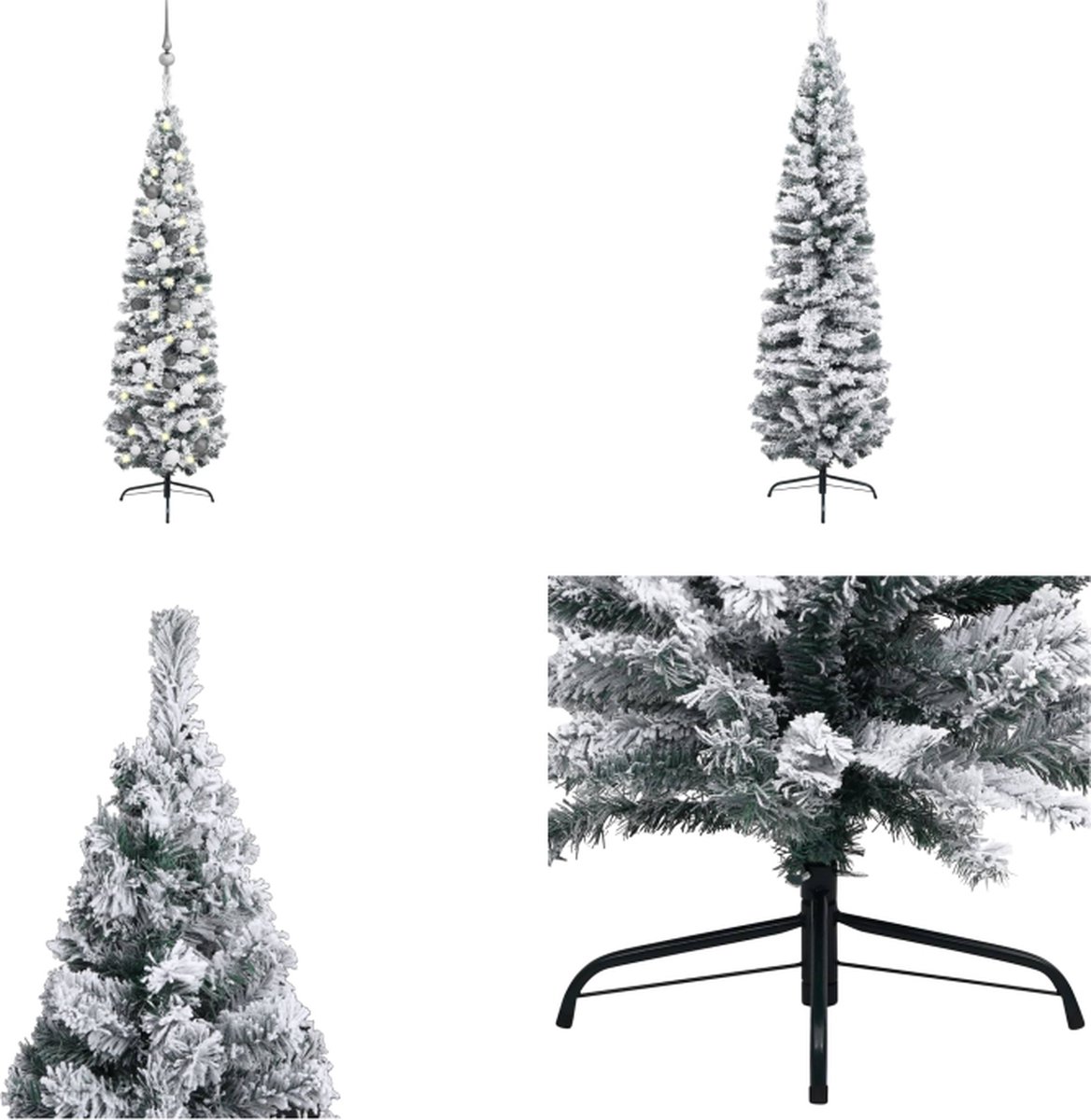 vidaXL Kunstkerstboom met LED's en kerstballen smal 180 cm groen - Kunstkerstboom - Kunstkerstbomen - Kerstboom - Kerstdecoratie