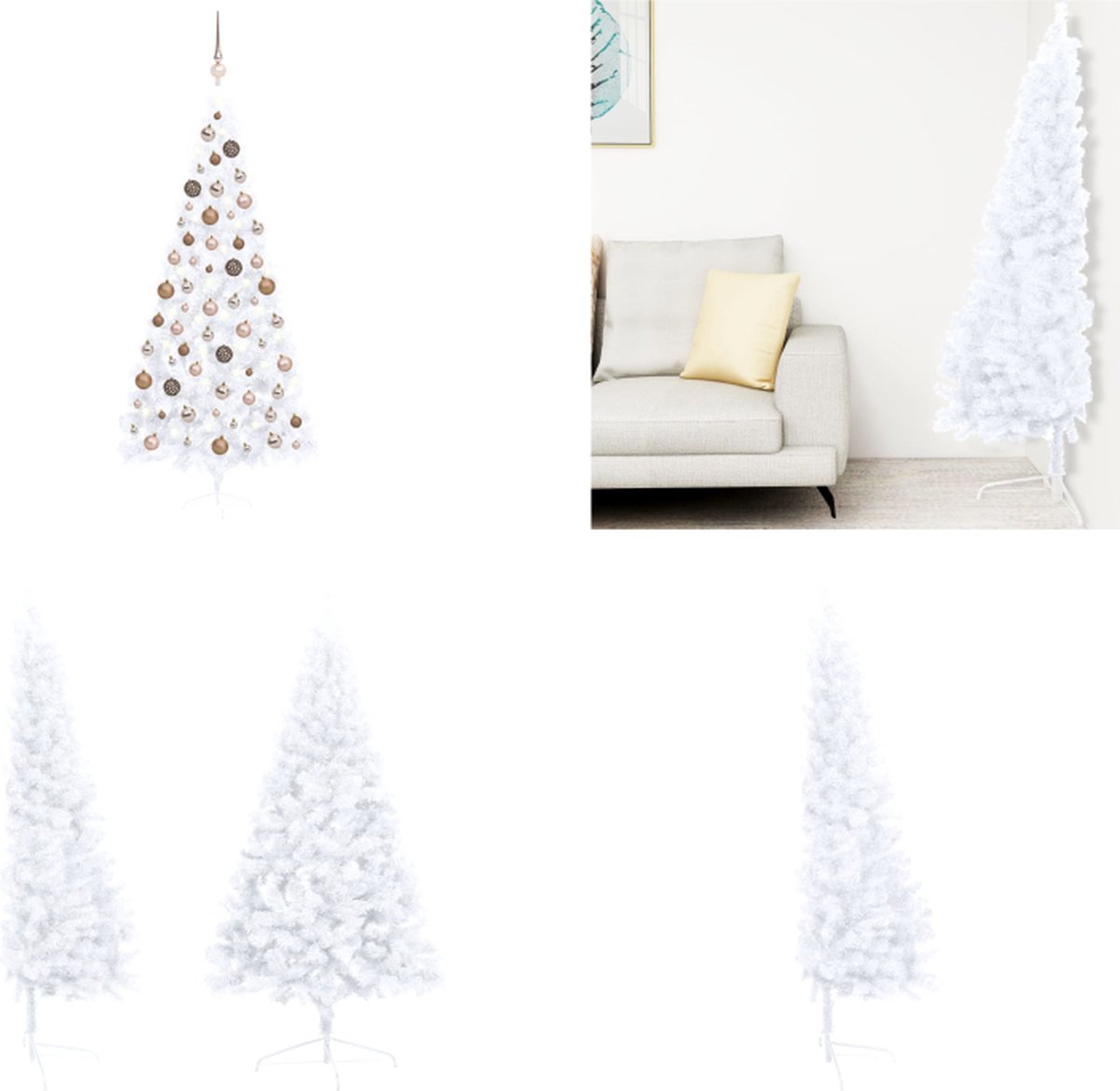 vidaXL Kunstkerstboom met LED's en kerstballen half 240 cm wit - Kunstkerstboom - Kunstkerstbomen - Kerstboom - Kerstdecoratie