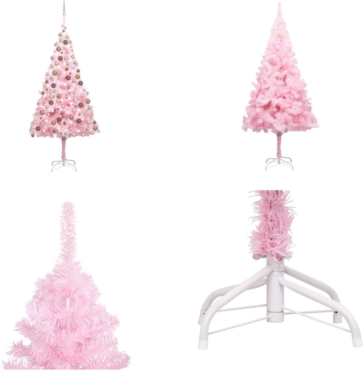 vidaXL Kunstkerstboom met LED's en kerstballen 240 cm PVC roze - Kunstkerstboom - Kunstkerstbomen - Kerstboom - Kerstdecoratie
