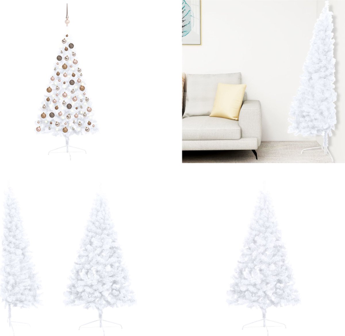 vidaXL Kunstkerstboom met LED's en kerstballen half 120 cm wit - Kunstkerstboom - Kunstkerstbomen - Kerstboom - Kerstdecoratie