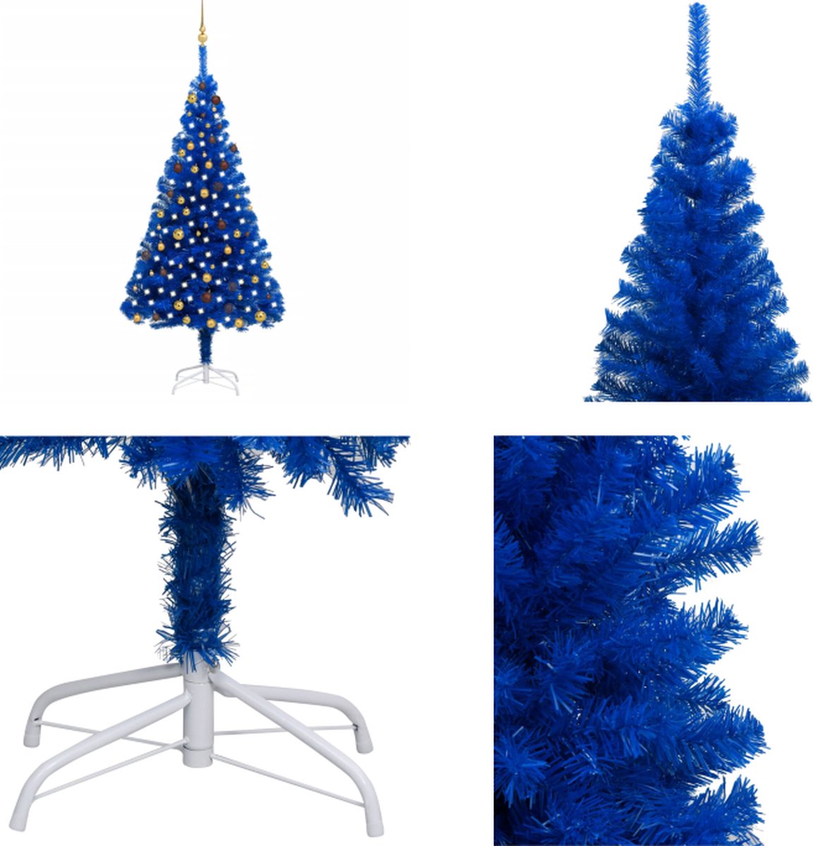 vidaXL Kunstkerstboom met LED's en kerstballen 210 cm PVC blauw - Kunstkerstboom - Kunstkerstbomen - Kerstboom - Kerstdecoratie