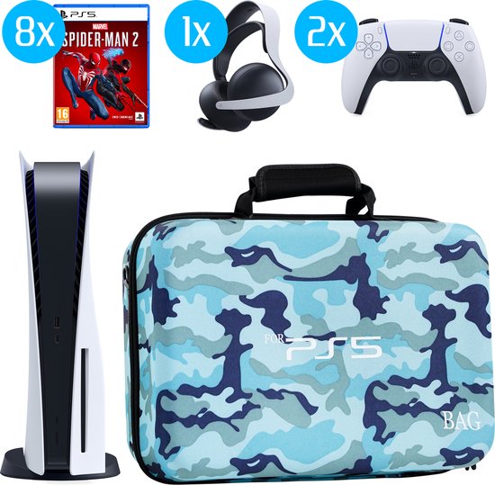 K&G Luxe PS5 Case - PS5 Tas - PS5 Koffer - Opbergtas - Multifunctioneel - Waterdicht - Accessoires geschikt voor Playstation 5 - Reiskoffer - Camo Blauw