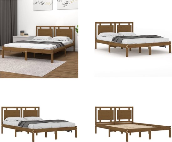 vidaXL Bedframe massief hout honingbruin 120x200 cm - Bedframe - Bedframes - Tweepersoonsbed - Bed