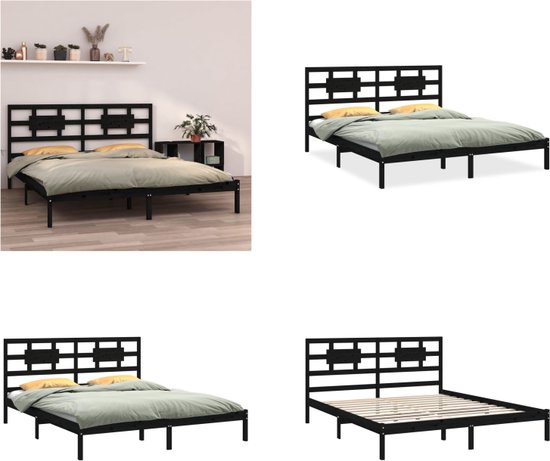 vidaXL Bedframe massief hout zwart 160x200 cm - Bedframe - Bedframes - Tweepersoonsbed - Bed
